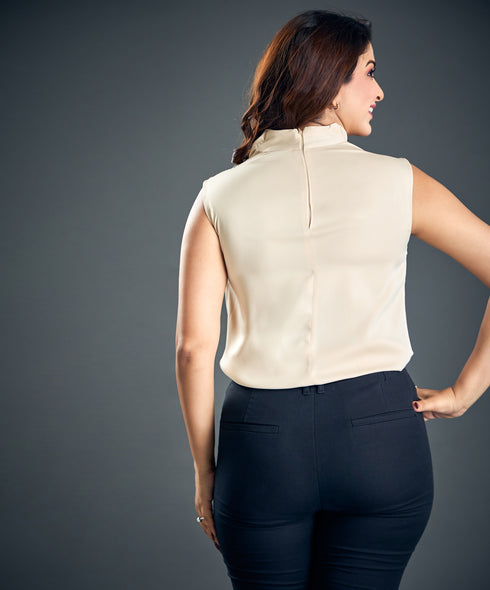 High Neck Beige Satin Top